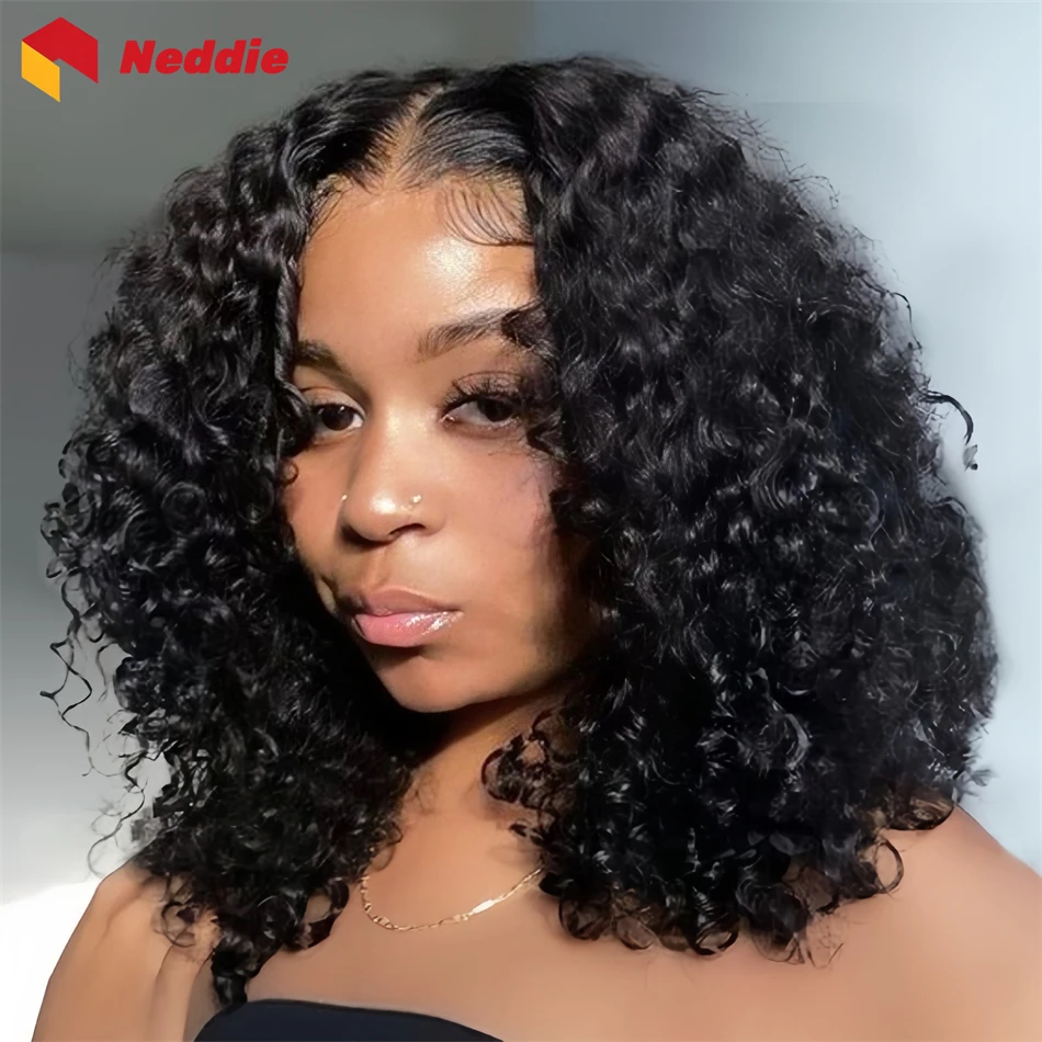 Black Colored 200 Density Curly Bob Wig 30 Inch Hd Lace Frontal 100% Human Hair Brazilian Cheap Deep Wave Wigs on Clearance Sale