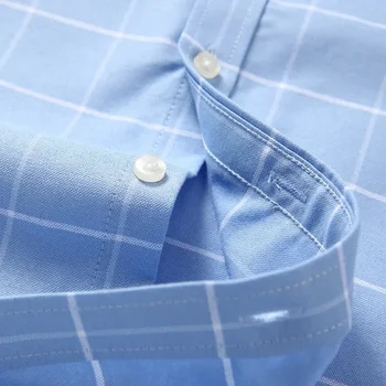 100% Cotton Breathable Men Oxford Short Sleeve Summer Plaid Striped Male Shirt Business Regular Fit Oversized Clothes 5