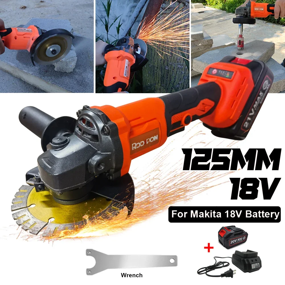 コードレス充電式アングルグラインダーグラインダー,18V,マキタバッテリー用125mm,電動工具,カッティングマシン