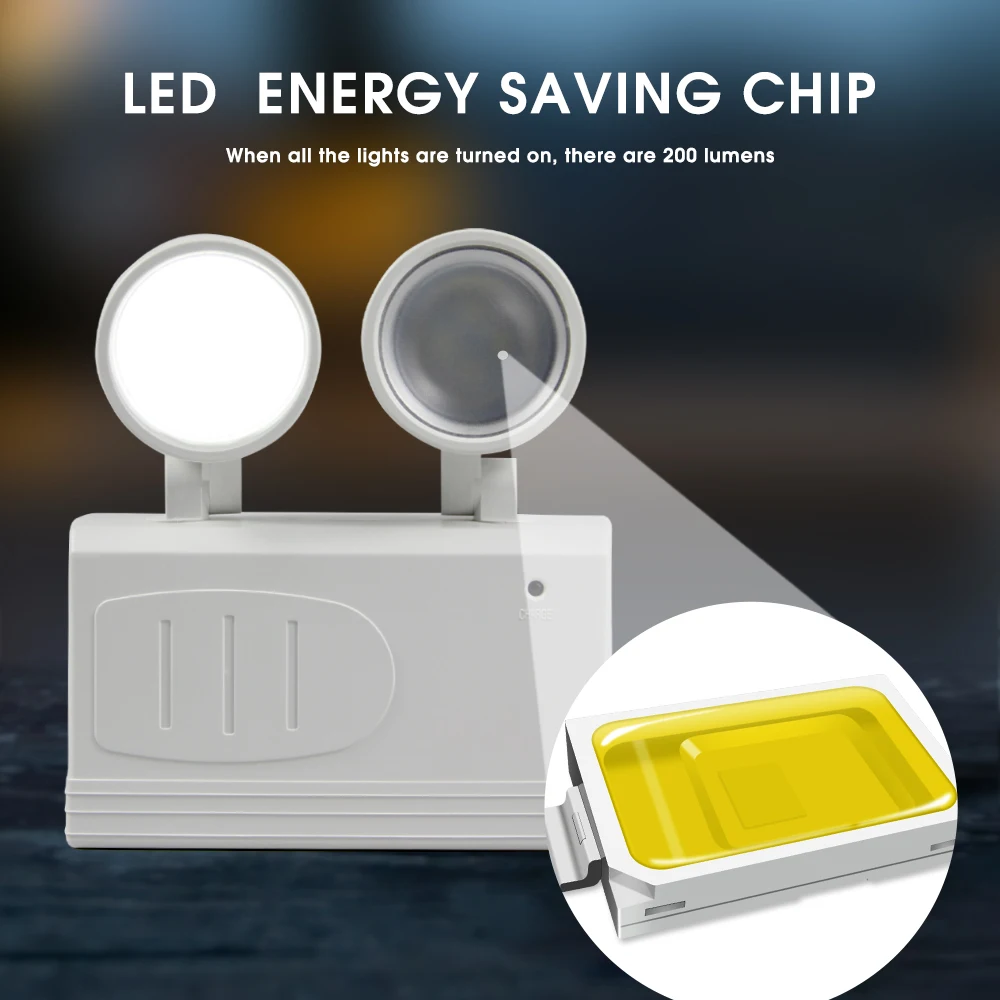 Lampu Darurat Dua Kepala Lampu Pemadam Kebakaran Terpasang Di Dinding Putar Lampu Evakuasi Darurat Lampu Berkemah LED Dapat Diisi Ulang