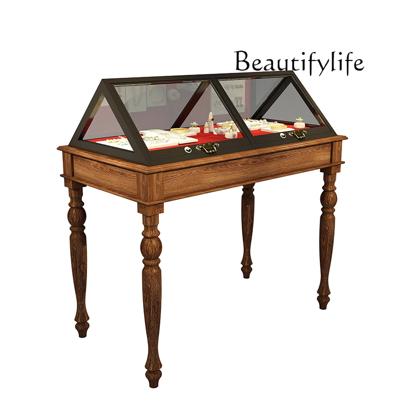 Jewelry Cabinet Museum Display Cabinet Jewelry Jade Jade Display Cabinet Ultra White Glass Wood Grain with Light