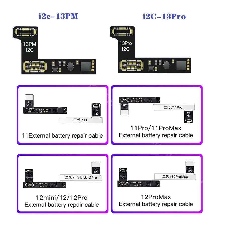 i2c Battery Flex for iPhone 11 12 13 Pro Max Mini Tail on Cell Repair Cable Encryption Error Health Data Correction Cycle Kit