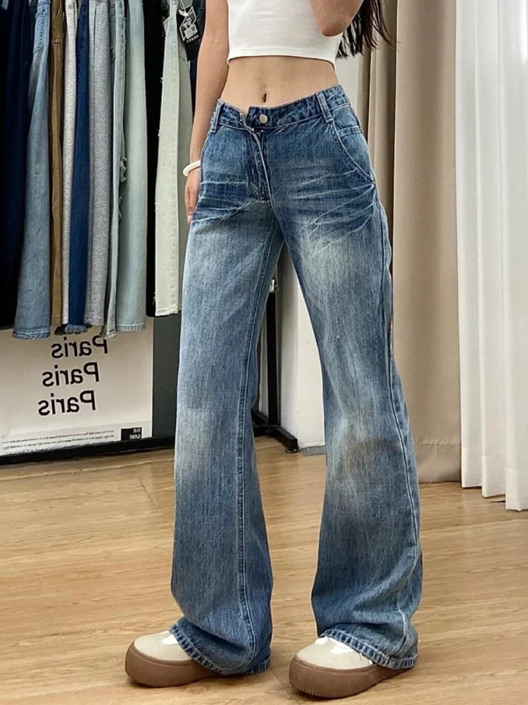 

Джинсы женские с высокой талией, широкие, свободного кроя, расклешенные, в американском стиле, синие, деним, весна-лето