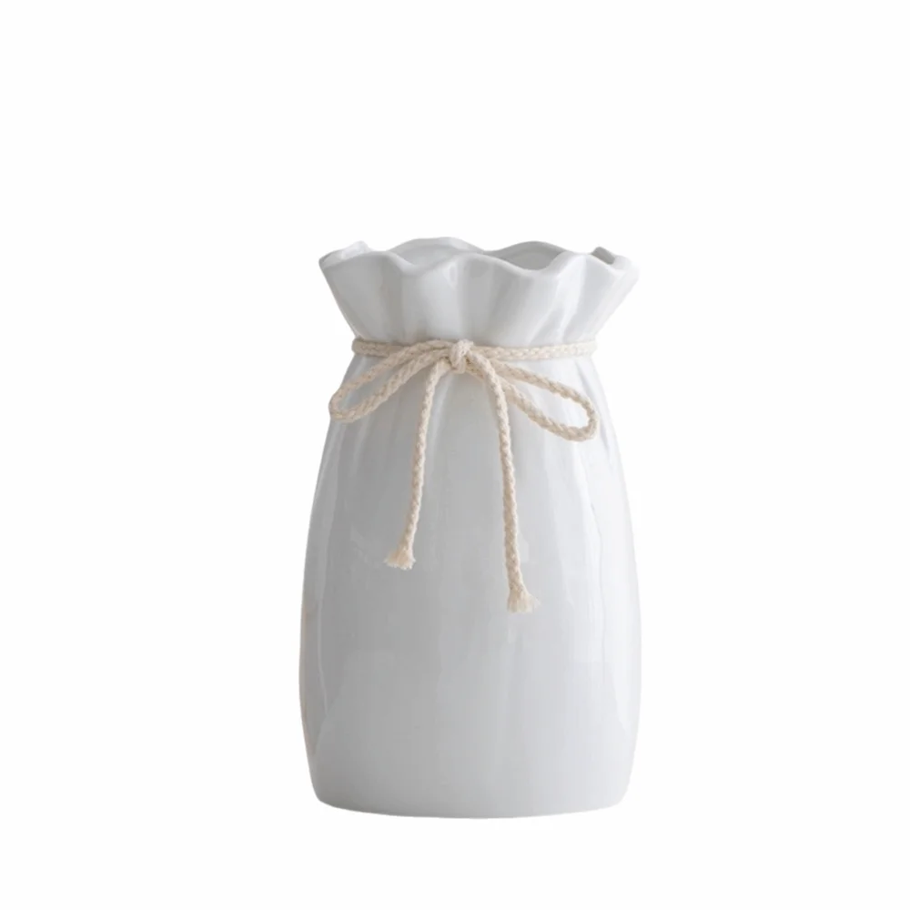 Unique Style Lucky Bag Shape Ceramic Vase Bohemian Nordic Flower Vase Creative Modern Flowerpot Desktop Decor