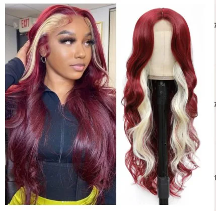 European and American women's long curly hair with alternating colors, large waves, and gradient synthetic wig, full head cover