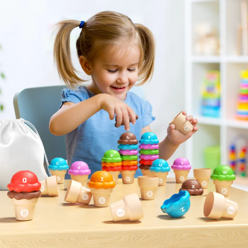 幼児用アイスクリーム数え方・色分類・積み重ねおもちゃ、数字マッチング早期教育、微細運動能力学習ゲーム