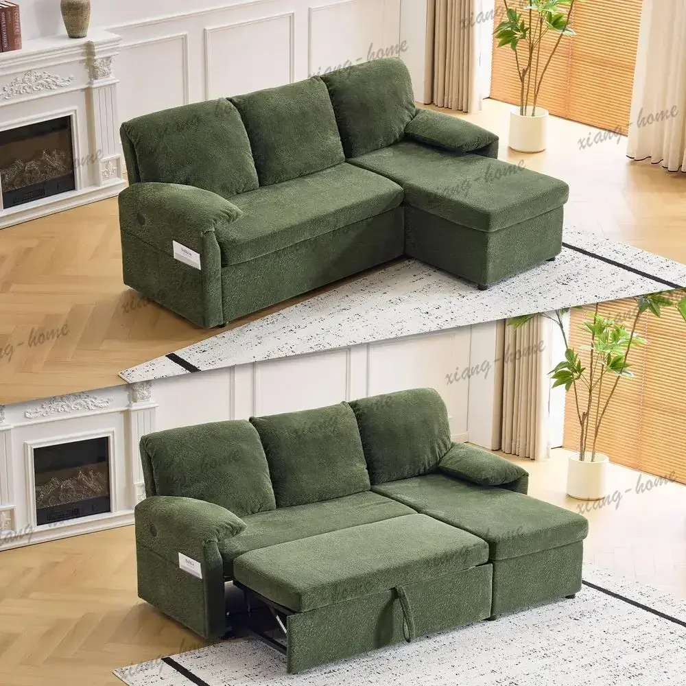lsConvertible Sofa Bed Couches for Living Room, Sleeper Sofa with Pull Out Couch Bed, CloudLike Plush Fleece LShape Sectional Co