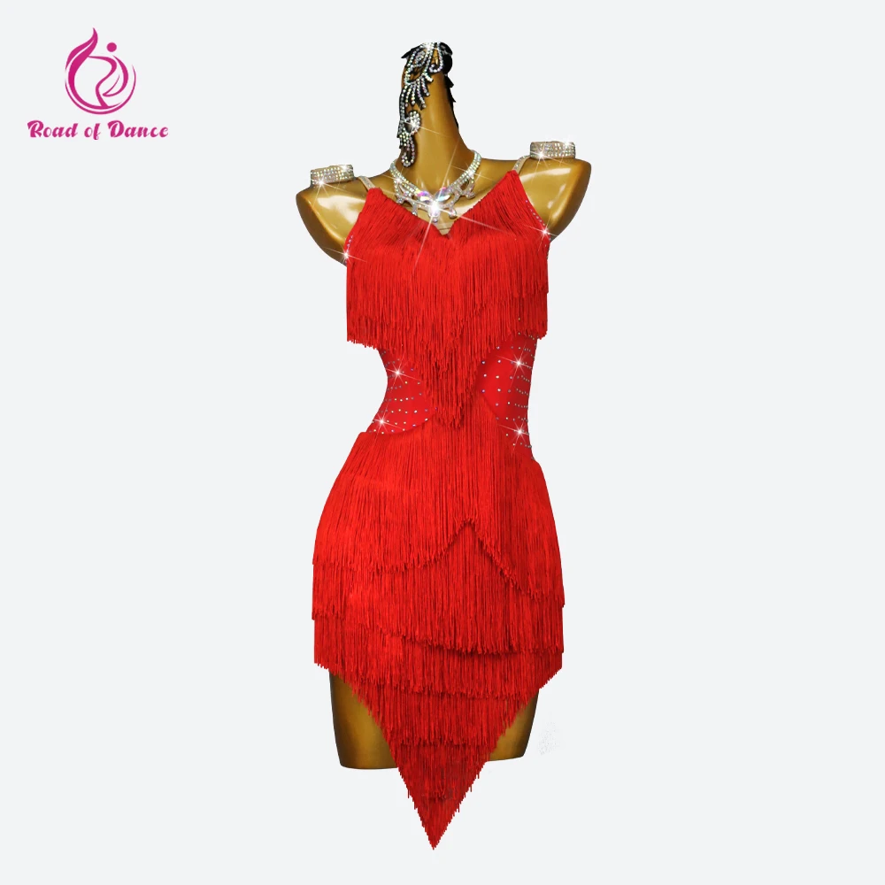 

Red Latin Dance Costume Sexy Party Dress Evening Clothes Women Dancewear Skirt 2024 Girls Line Prom Children Elegant Fringe Suit