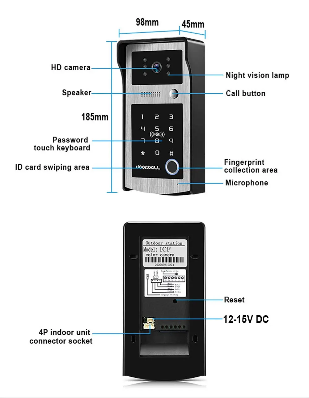 Wifi Tuya 7 Inch Touch Screen Wifi Video Doorbell Smart Home Video Intercom Kit Add HD Camera APP Fingerprint Password Unlock