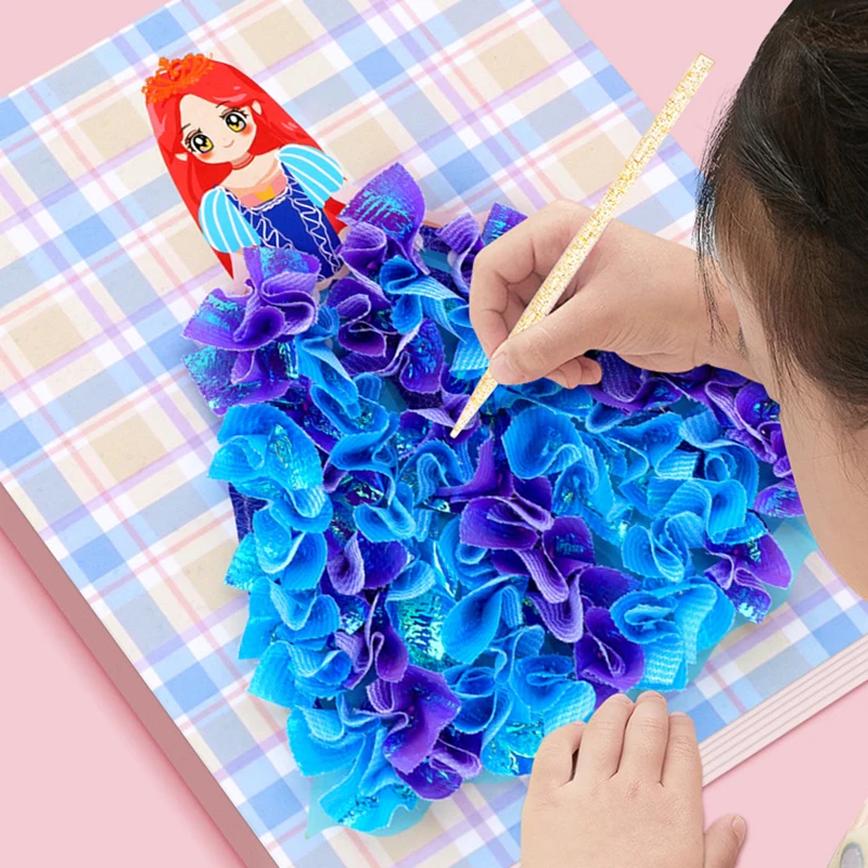 1Set Birthday Gifts For Girl Children Fabric Poking Art DIY Puzzle Puncture Painting Kit Craft Toys Princess Poke Board Sticker