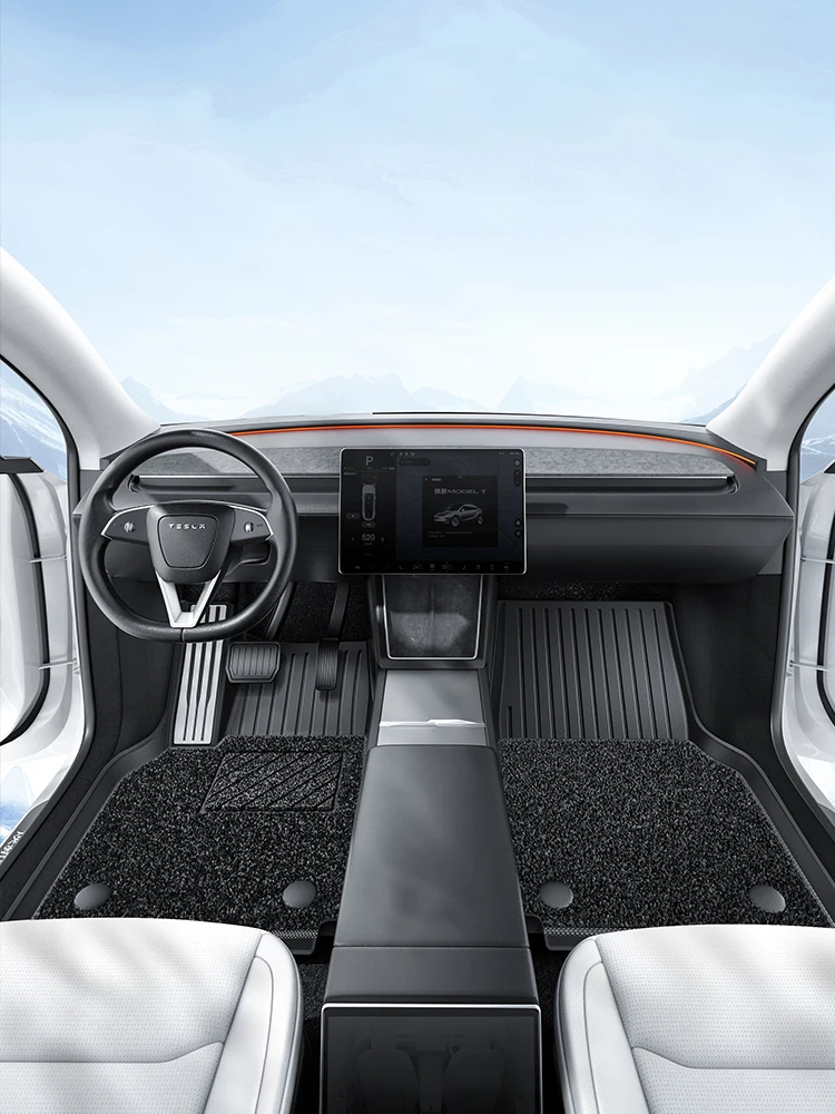 YZ Für Tesla Model Y Juniper 2025-2026 TPE Auto-Fußmatten mit Metallpedalen Kofferraummatte Set Vier Jahreszeiten Wasserdicht Rutschfest
