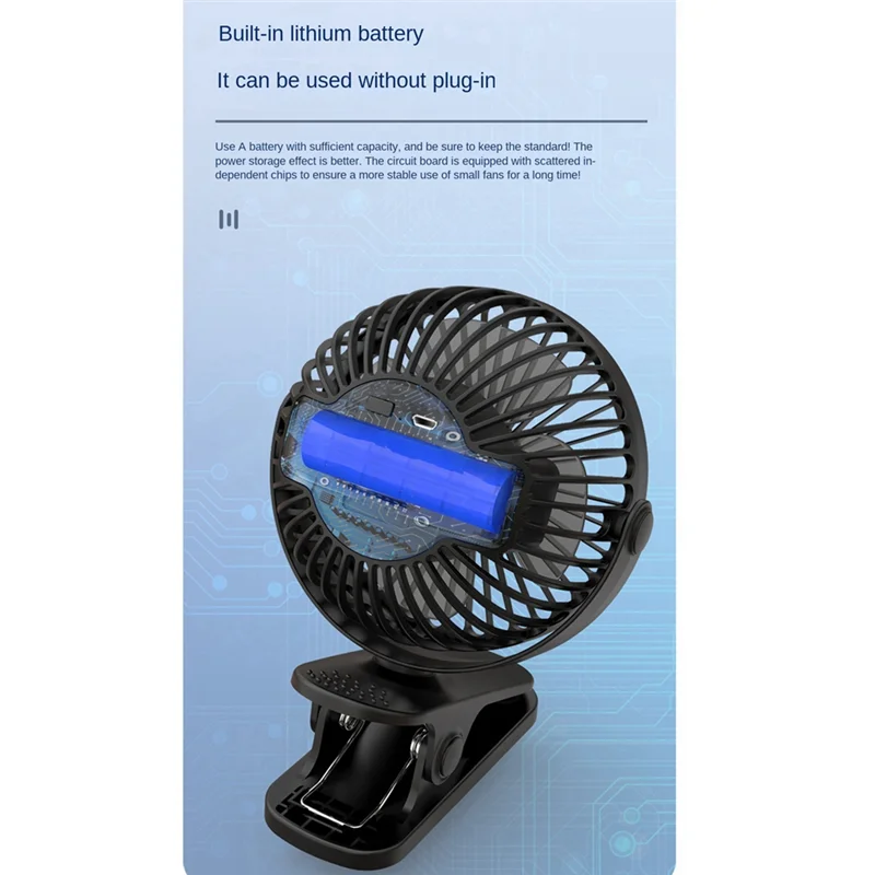 Ventilador de cabeça oscilante automático portátil, ventilador de vento alto recarregável para estudantes, ventilador de clipe de verão, 1200mAh, branco