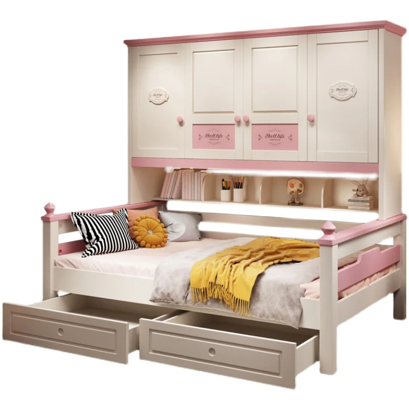 

All solid wood large storage wardrobe bed integrated combination bed small apartment household bedroom