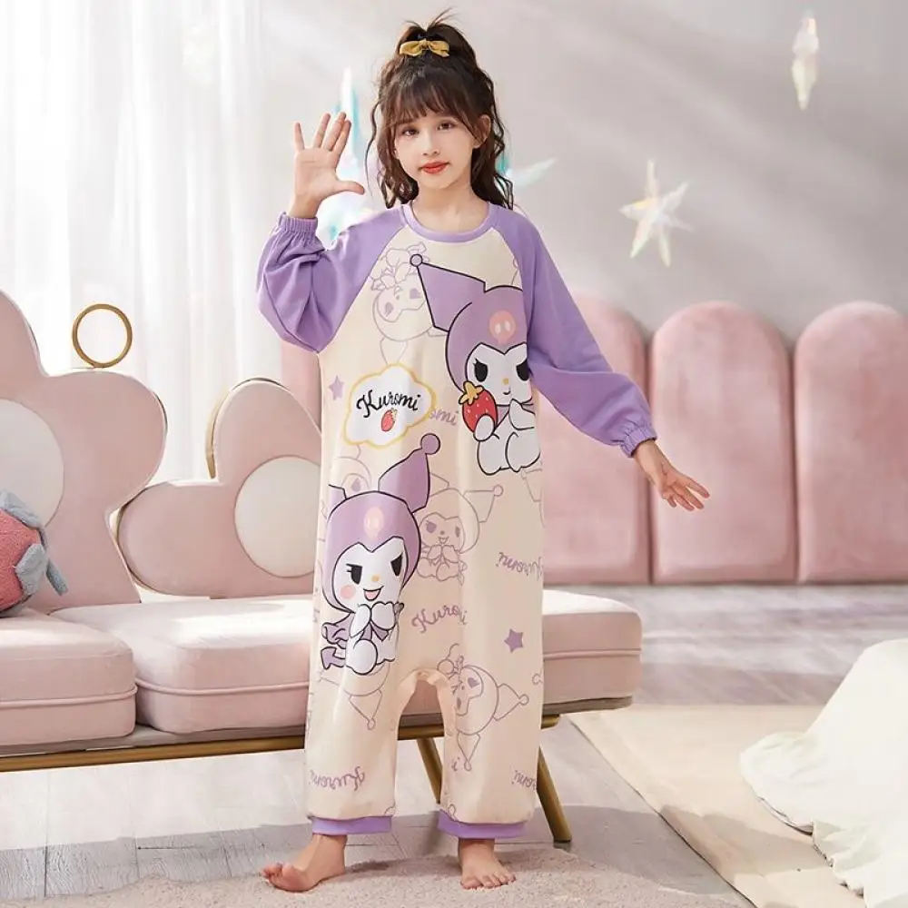 New Spring Parent-Child Children Pajamas Kuromi My Melody Cinnamoroll Sanrio Cute Cotton Long-Sleeved Sleeping Bag Home Jumpsuit