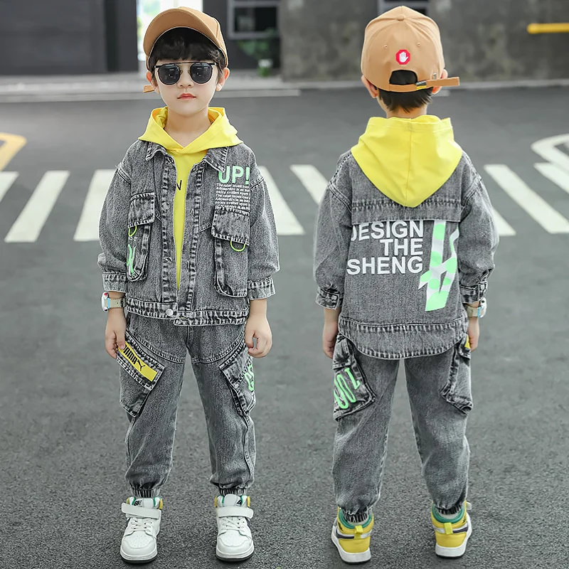 Boys Suit Coat+Pants Cotton 2Pcs/Sets 2023 Classic Jean Spring Autumn Sports Sets Tracksuit Children Clothing