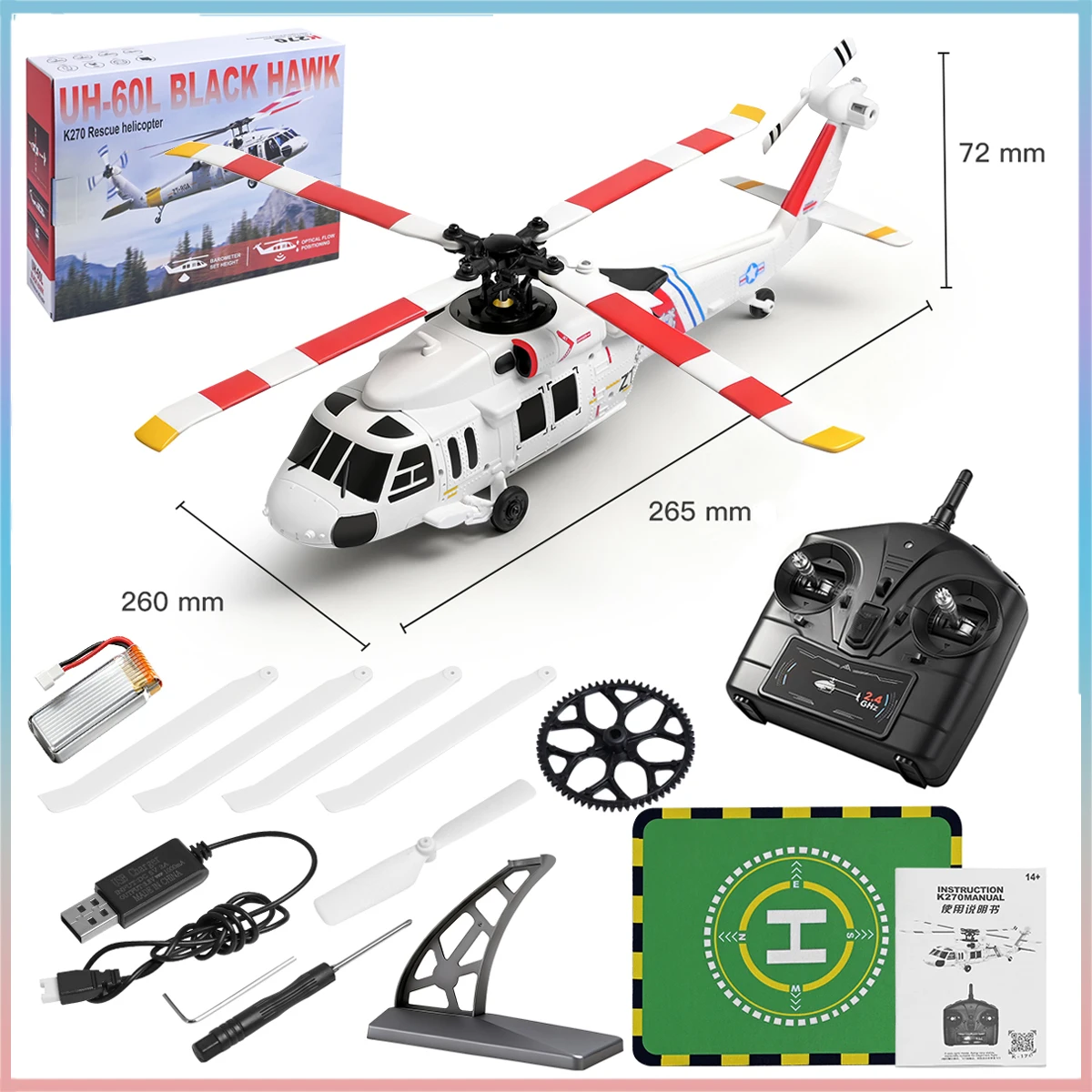 

WLtoys K170 K270 RC Helicopter with Gyro UH-60L 4CH Remote Control brushless Helicopters with LED Light Airplane Toys for Kids