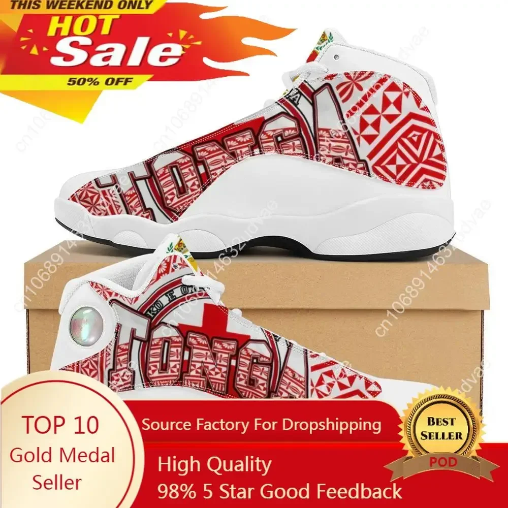 

White Red Tonga Style Polynesian Samoa Tribal Style Boy Running Shoes Custom Ball Sports Team Logo Men's Basketball Sports Shoes