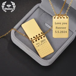 Diamon New Personalized Custom Name Necklace Stainless Steel Jewelry Calendar Engrave Text Date for Mother's Day Jewelry Gifts