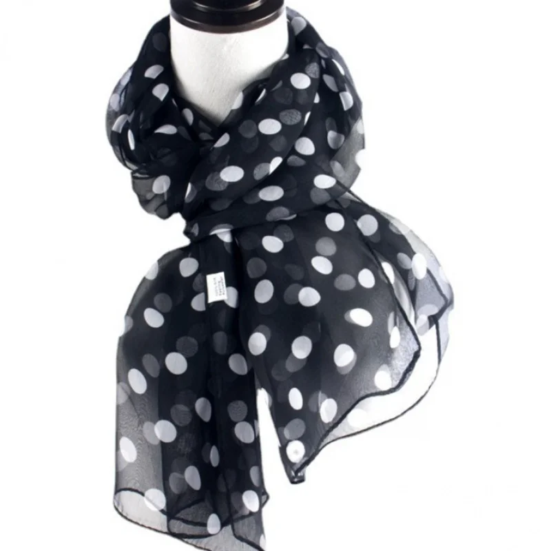 

Spring and Autumn Georgette Polka Dot Scarf Bright Red Scarf Dot Scarf Women Thin Chiffon Long Scarf Sun Protection Shawl
