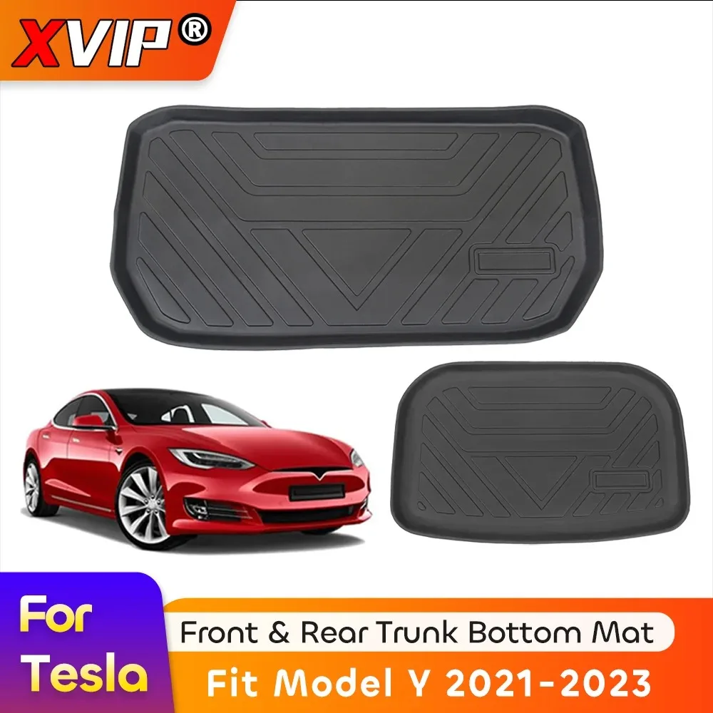 

XVIP TPE Front Storage Box Pad For Tesla Model Y 2021-2023 Upgrade Rear Trunk Mat Waterproof Liner Trays Diagonal Stripe Pattern