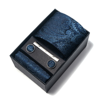High Grade Holiday Gift Box Brand 8 cm Blue Paisley Tie Handkerchief Cufflink Set Men Necktie Clothing Accessories Birthday Gift