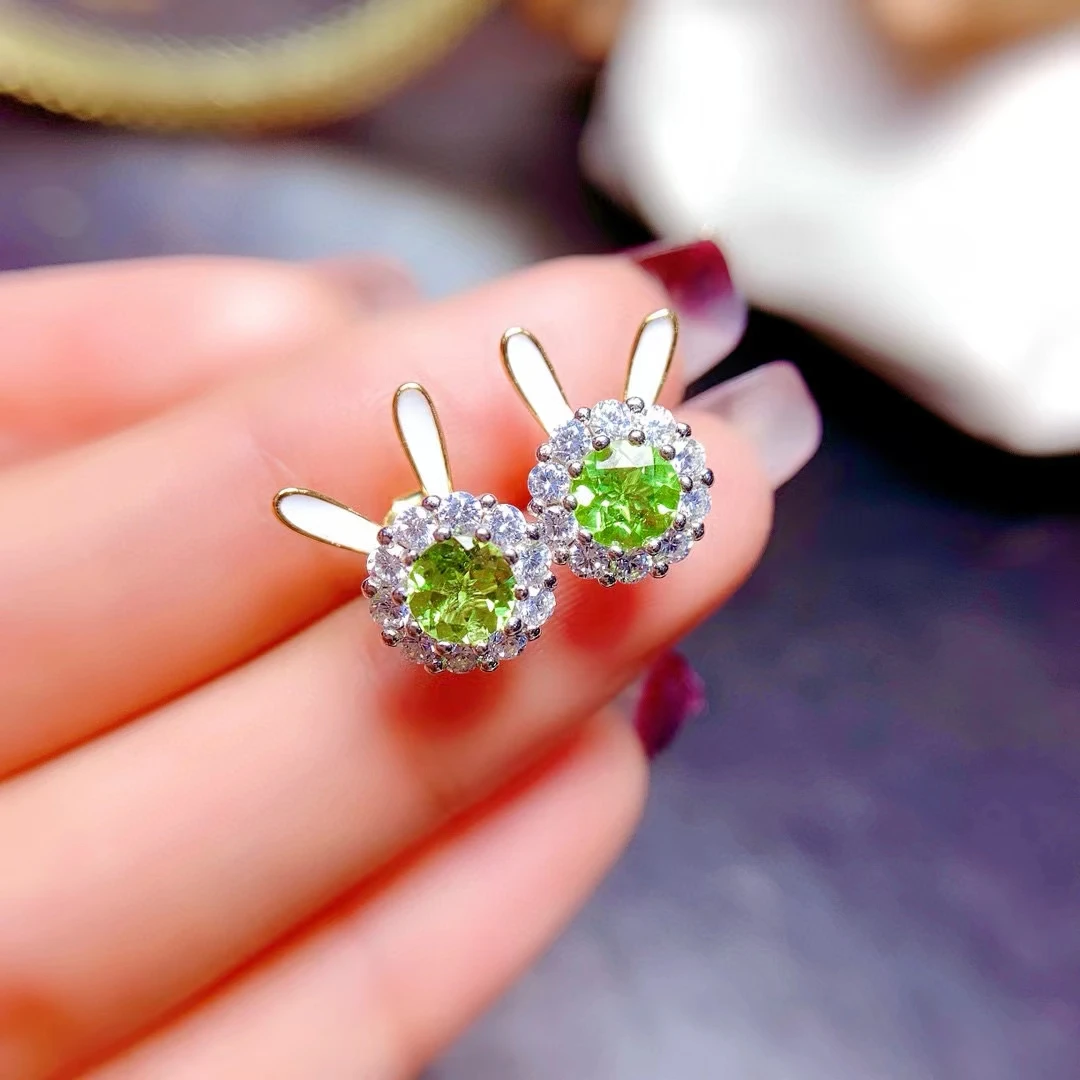 2024 new green Peridot  gemstone ring  earrings and necklace  Women jewelry set 925 silver Natural gem Good Gift