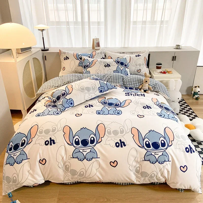 

4Pcs/set Kawaii Anime Disney Cartoon Stitch Bedding Quilt Cover Student Bedding Soft Microfiber Bedspread Lightweight Coverlet