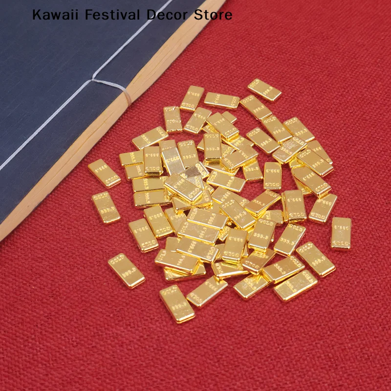 50Pcs/set Dollhouse Bright Gold Mini Gold Bars Miniature Alloy Model Ornaments For Doll House Decor Kids Pretend Play Toys Gift