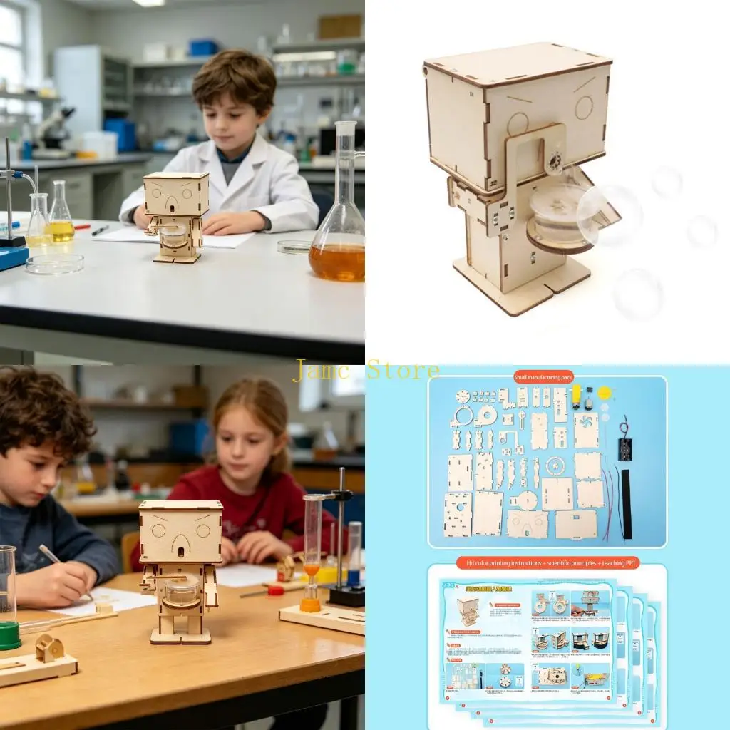 LX0B Children STEM Project Wooden Bubble Blowing Machine For Science Exploration And Learning