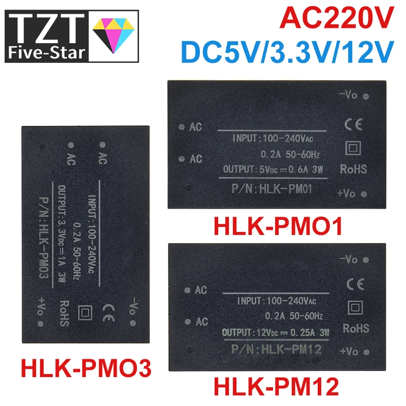 TZT HLK-PM01 HLK-PM03 HLK-PM12 AC-DC 220V to 5V/3.3V/12V Mini Power Supply Module Intelligent Household Switch HLK-5M05