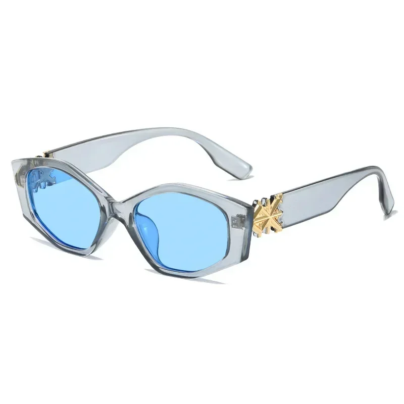 Y2K niche Matty blue sunglasses, polygonal box, face blocking, concave shaped sunglasses, UV resistant