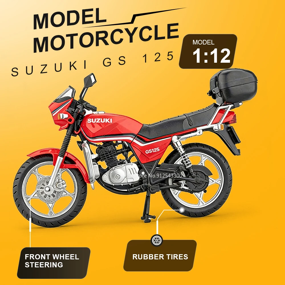 

1:12 Scale SUZUKI GS125 Hayabusa Motorcycle Model Car Toy Sound Light Shock Absorption Rubber Tires Vehicle Collection Gift Toys