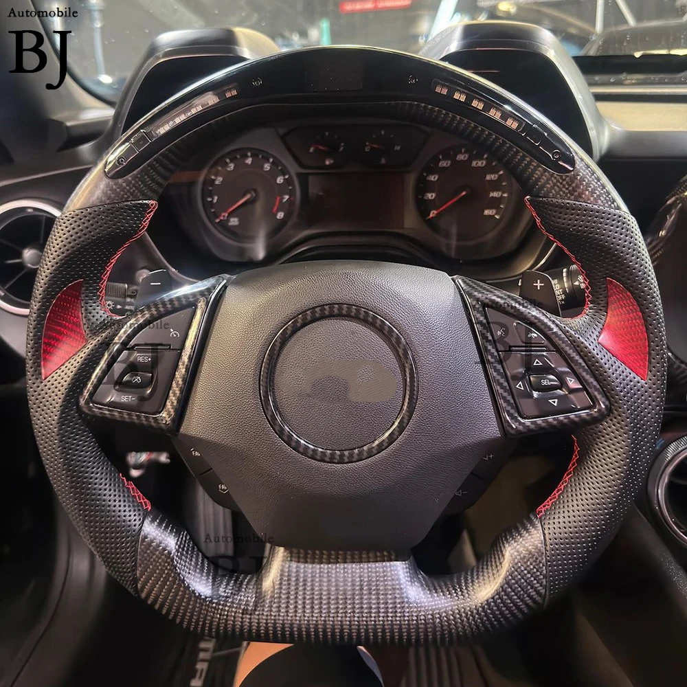 Carbon Fiber Steering Wheel Fit For Chevrolet Corvette Camaro SS ZL1 LED Customized Racing Wheel 2016-2023