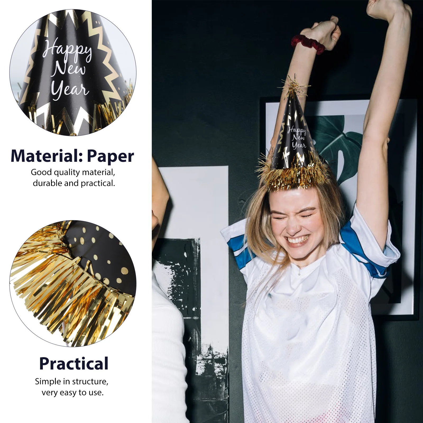 

1Set New Year Party Hat Props Bead Chains Blowout Decorative Ribbons Festival Celebration Supply New Year Party Supply