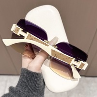 New women's anti-UV large frame sunshade versatile sunglasses frameless fashion sunglasses(DS-1019)