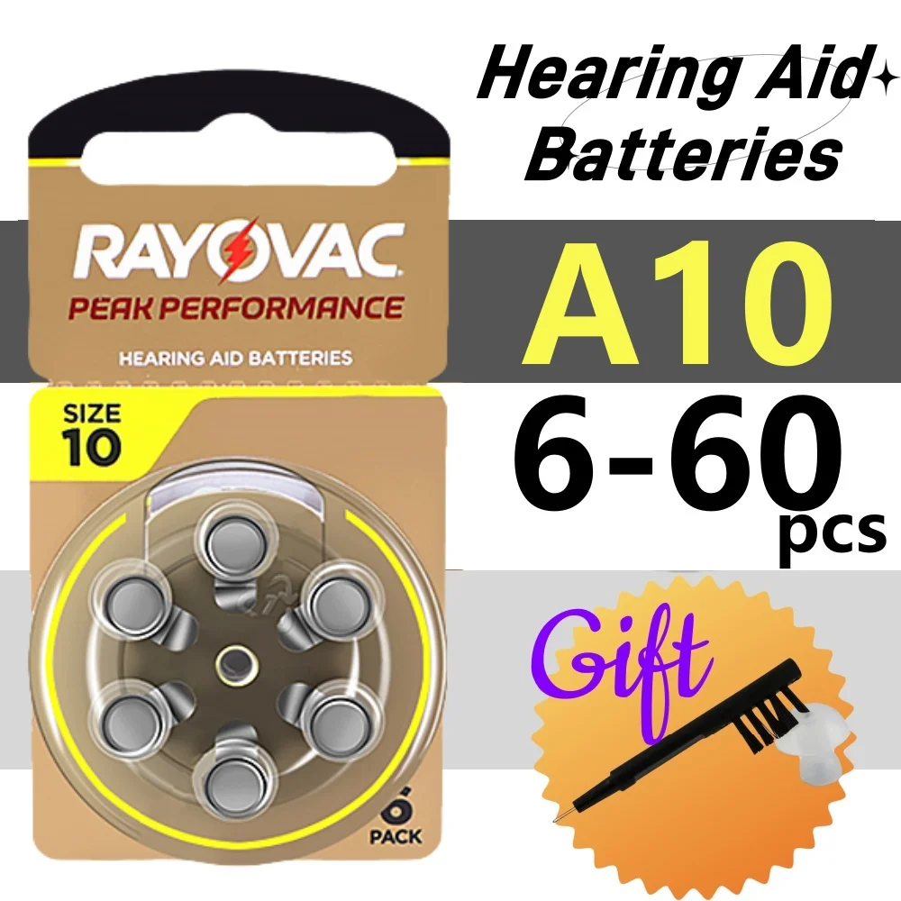 

6-60Pcs RAYOVAC PEAK Hearing Aid Batteries Size A10 ZA10 10A P10 PR70 1.45v High Performance Zinc Air Battery For Digital Hearin