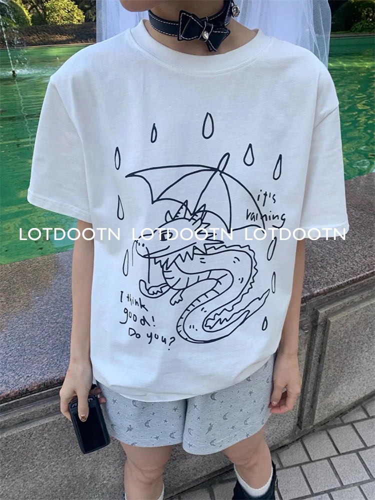 LOTDOOTN Kawaii Graphic T-shirts Women Cute Anime Short Sleeve Top Pure Cotton Summer Vintage Y2k Preppy Style Casual Sweet Tees