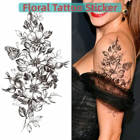 Sexy Flower Bird Temporary Waterproof Tattoo Sticker Girl Butterfly Dreamcatcher Cross Body Arm Sleeve Chest Fake Totem Women