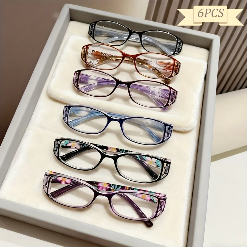 

6 шт. классических квадратных пластиковых мужских очков для чтения, модные ретро-очки с принтом, антибликовые, от синего света, для пресбиопии