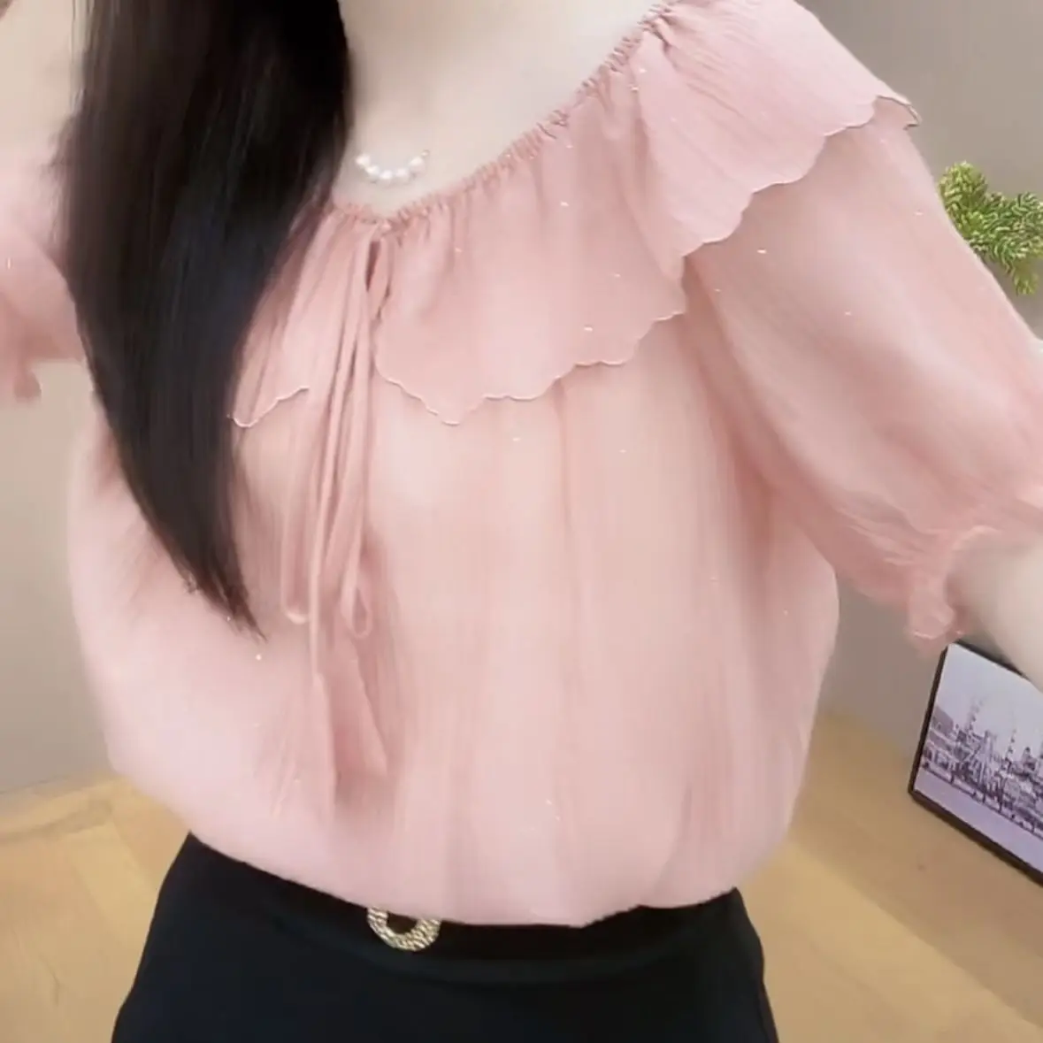 French Sweet Lotus Leaf 2025 เสื้อชีฟองผู้หญิงฤดูร้อนใหม่