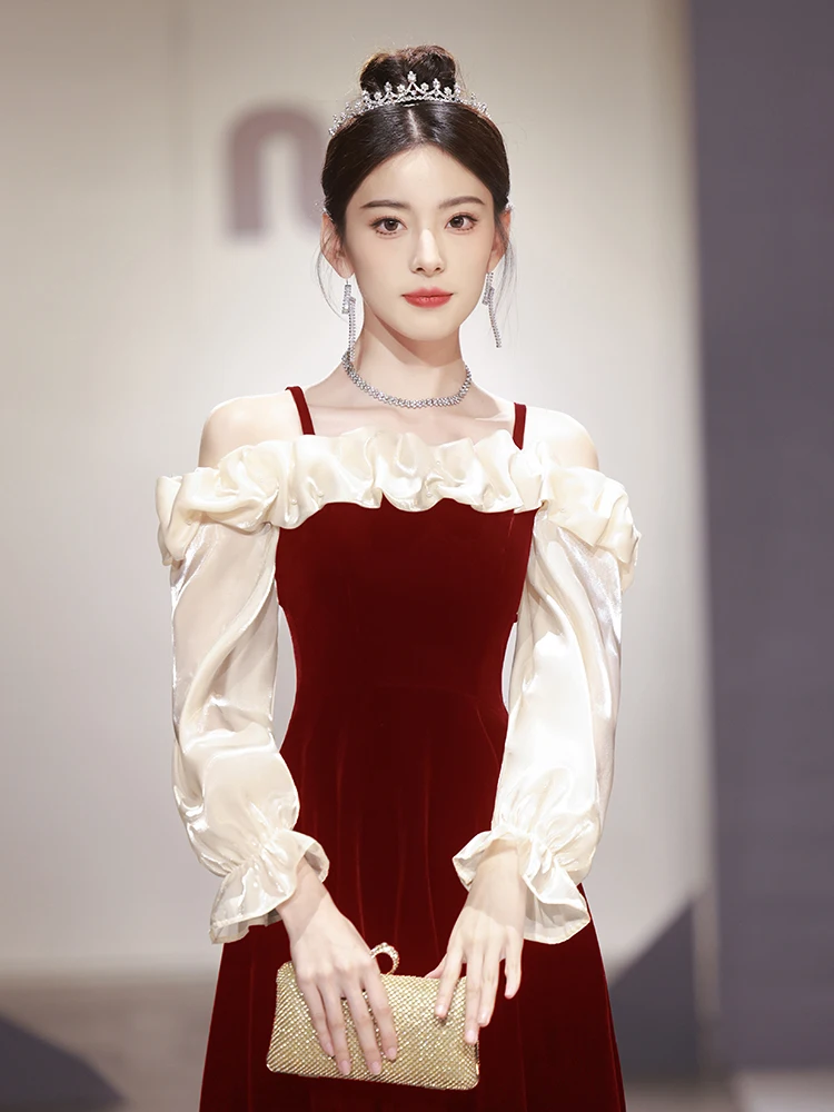 

Ele Red Wedding Dr One-oulder Gown for Women High-End Sensation Evening Par Luxury able Midi Skirt Wedding D...