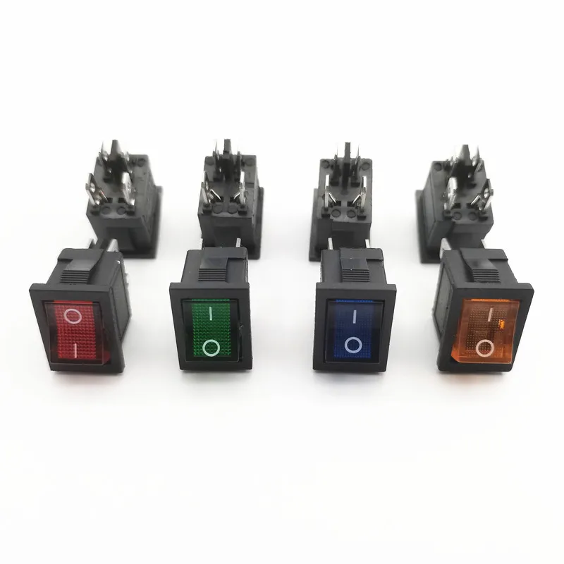 5pcs KCD1 4Pin   Boat Car Rocker Switch 6A/10A 250V/125V AC Red Yellow Green Blue 220V