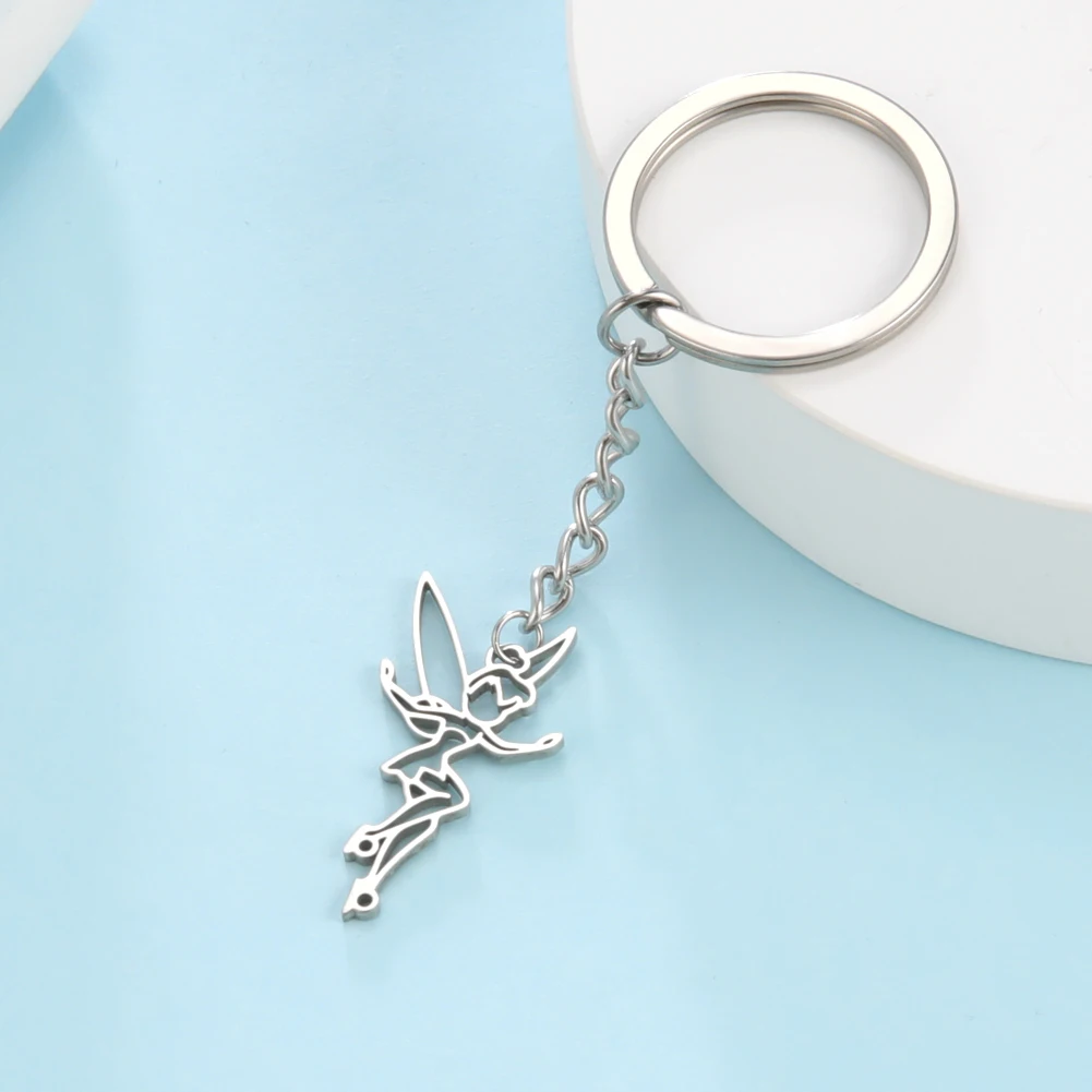 COOLTIME Cartoon Flying Fairy Angel Girl Women's Keychain Stainless Steel Jewelry Key Car Ring Holder Party Birthday Gift  ﻿