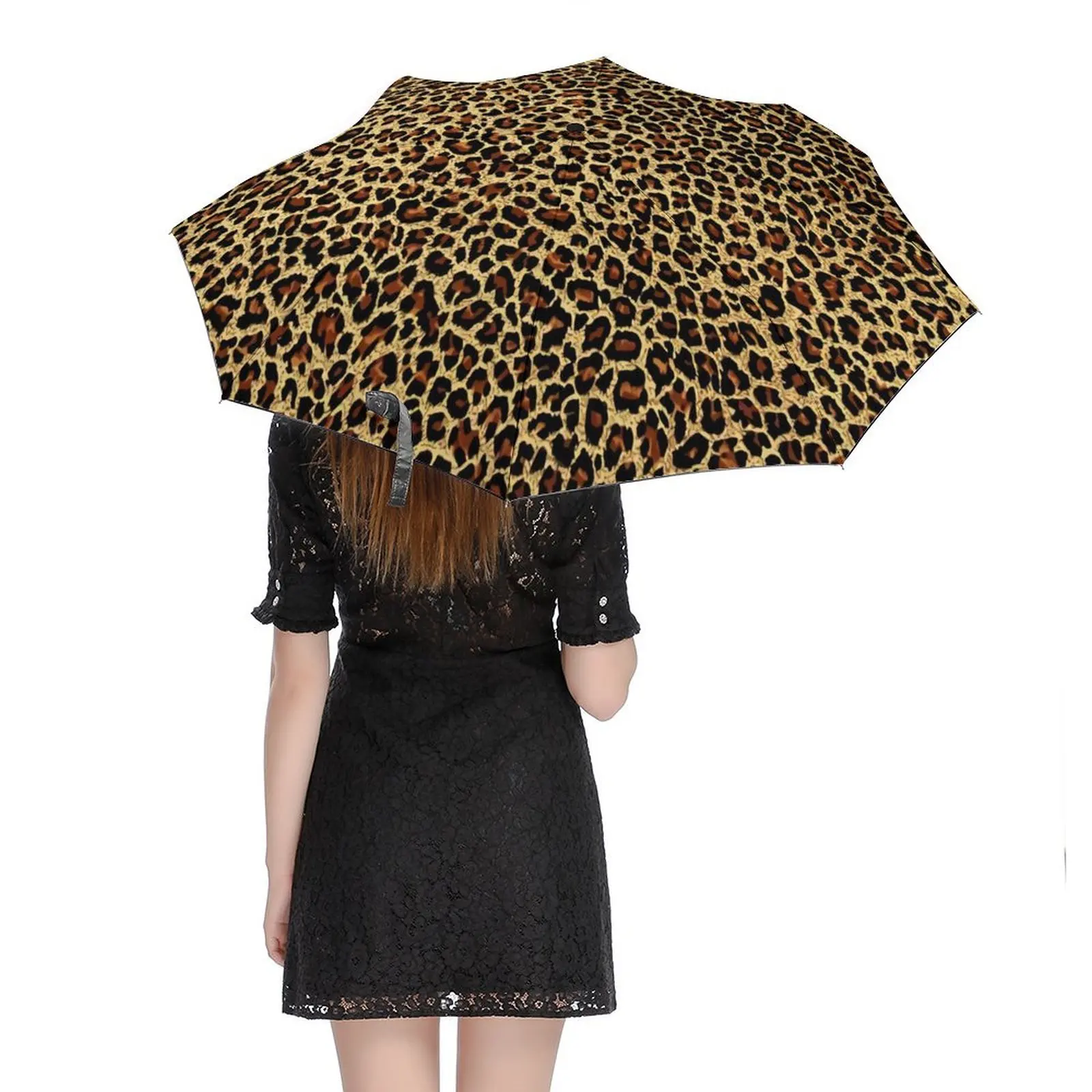 Classic Leopard Umbrella Retro Animal Print Cool Compact Umbrella Painting Fishing Anti UV Automatic Umbrella