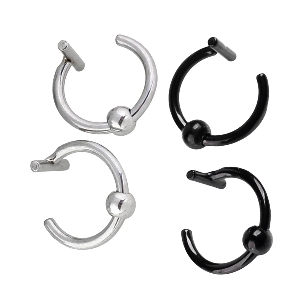 مجموعة خواتم أنف مزيفة مكونة من 4 قطع من الفولاذ المقاوم للصدأ لثقب الجسم باللون الأسود والفولاذي ملابس متعددة الاستخدامات للنساء والرجال