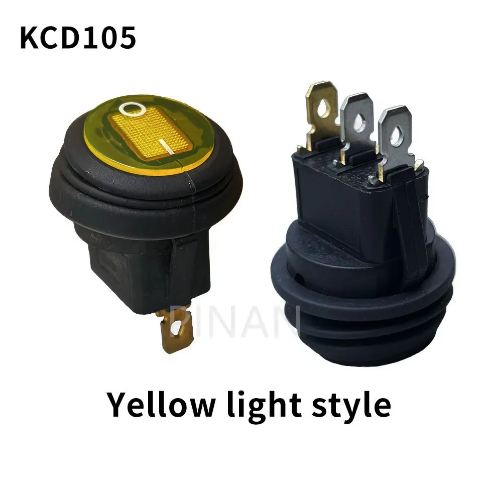 1pcs KCD105Waterproof Button with 12V 220V Light Rocker Switch Opening 20MM Boat-shaped Round 3Pin Silver Point Switches