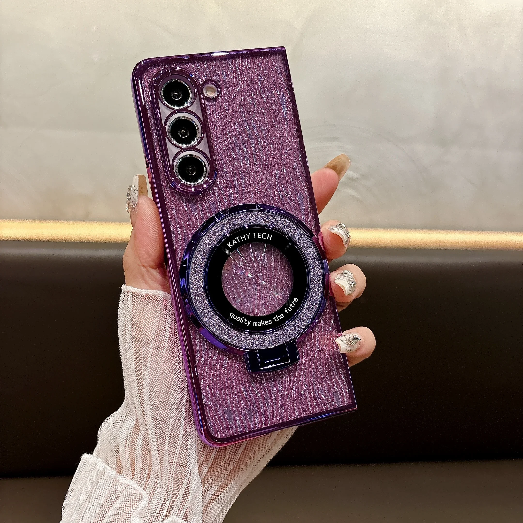 Ring galvanisierte funkelnde Handyhülle für Samsung Galaxy Z Fold 7 6 5 4 3 Fold6 Fold5 Fold4 Fold7 magnetische stoßfeste Abdeckung – Detail 8