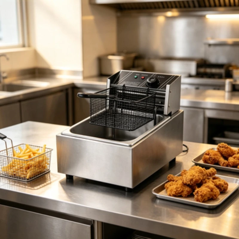 Commercial Deep Fryer Stainless Steel Countertop Single Tank For Fried Chicken French Fries Snack Food Shop