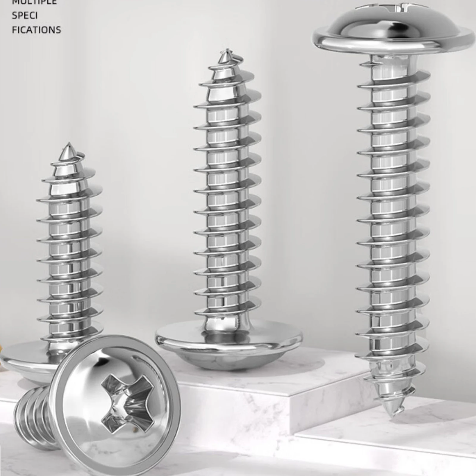 10/50pcs  304 Stainless Steel Cross Recessed Pan Head With Washer Phillips Self Tapping Screw M1.4 to M6 Woodworking Fasteners