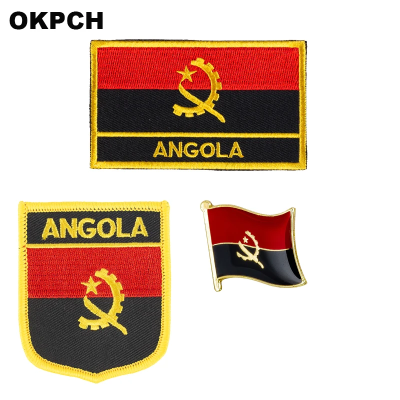 Angola National Flag Embroidered Iron on Patches for Clothing Metal badges PT0130-3